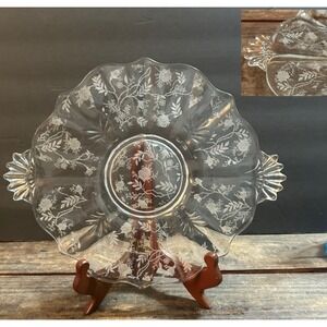Vintage Fostoria Baroque Chintz Glass Floral Clear Dessert Calr Plate MCM